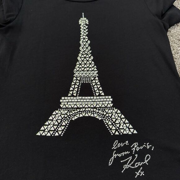 Karl Lagerfeld Paris Black Eiffel Tower Silver Studded T-Shirt Size XS - Picture 2 of 10
